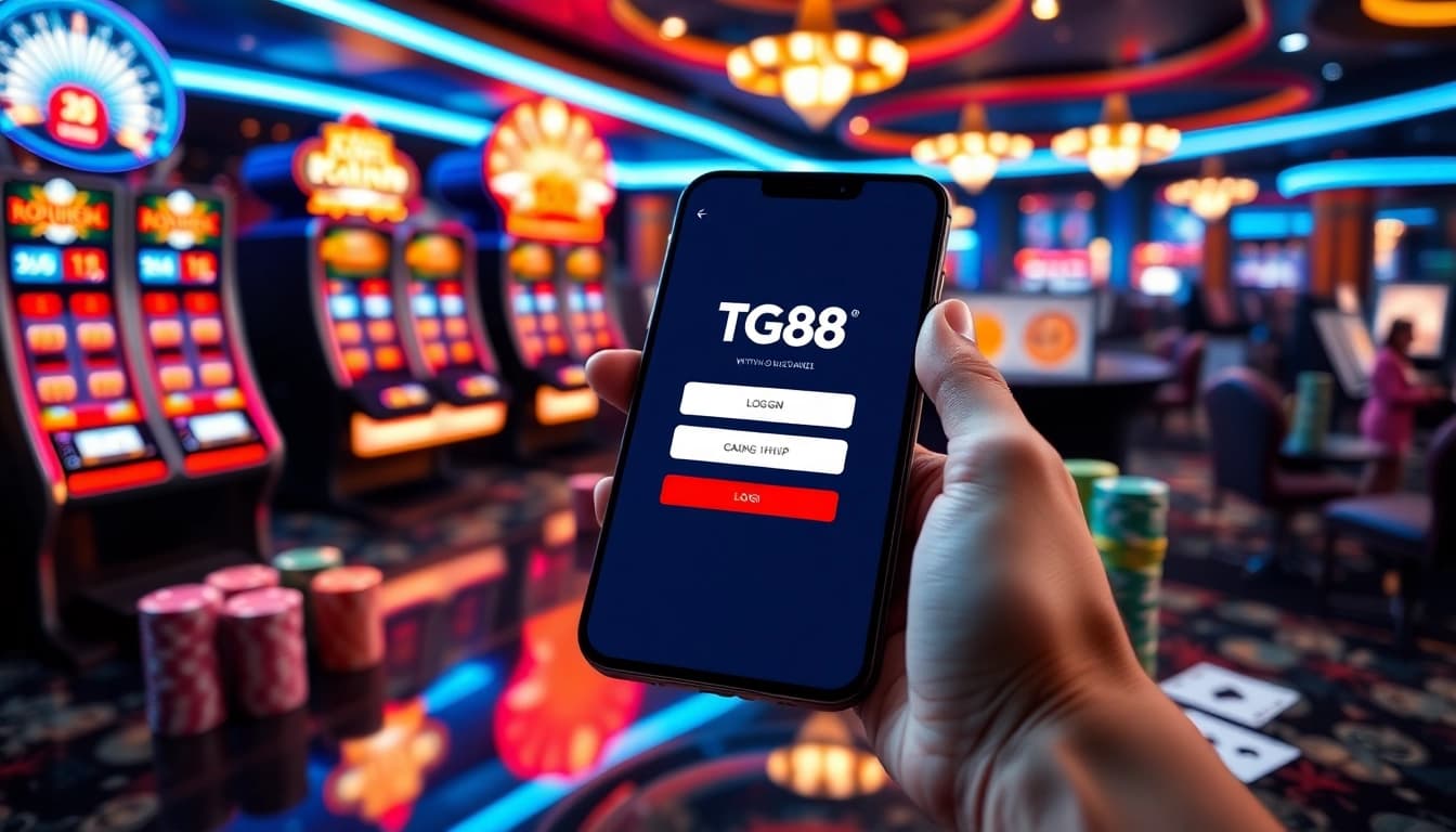Engaging TG88 đăng nhập process highlighting secure login and vibrant casino gaming elements