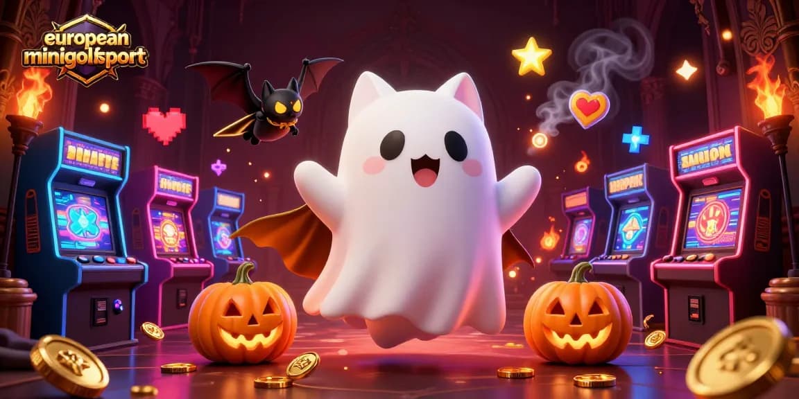 Experience thrilling gameplay in an illustrated casino scene featuring europeanminigolfsport characters and slot machines.