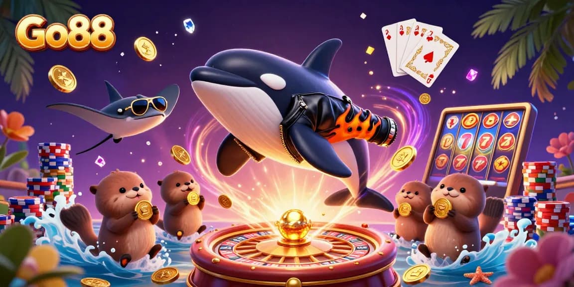 Engage with Go88's thrilling gameplay amid an exciting casino scene filled with riches and action.