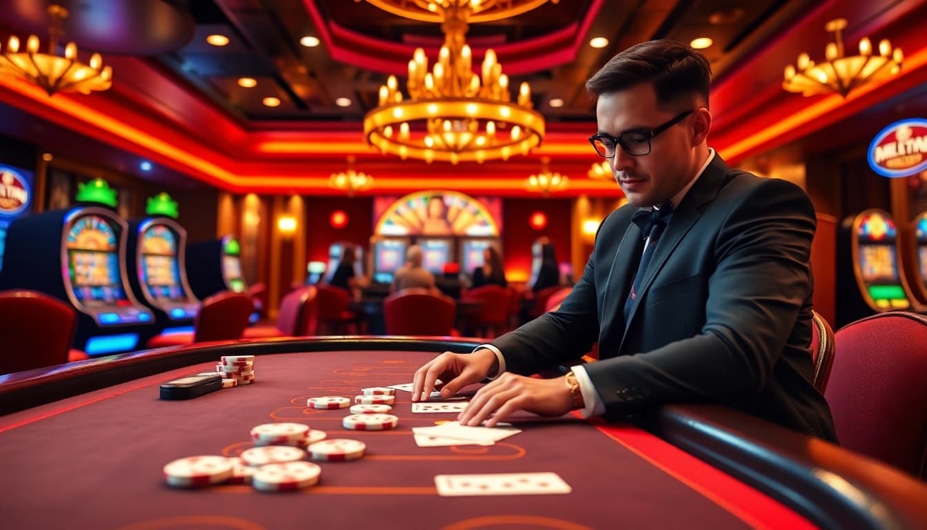 Engage with exciting fun88 games on a vibrant casino interface with poker and slot elements.