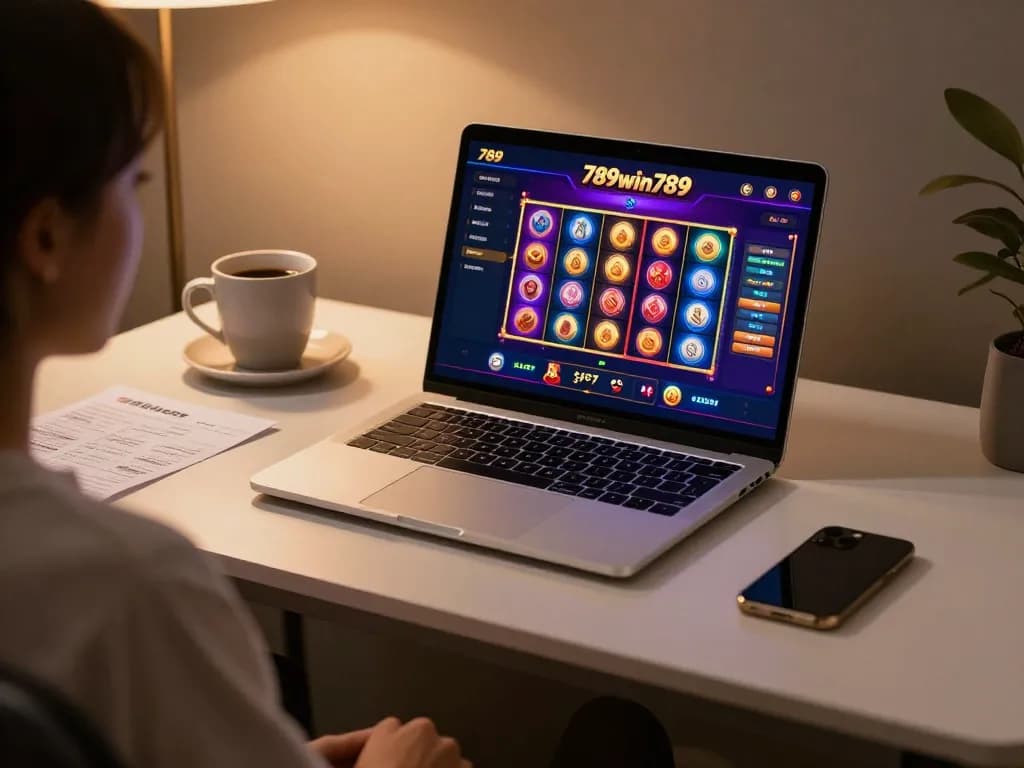 Engage in dynamic gameplay at 789win789 casino with vibrant slot reels on your laptop
