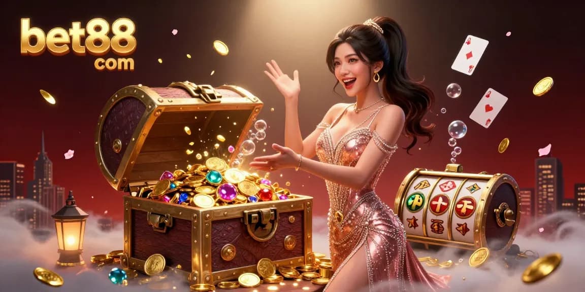 Experience excitement with treasures at bet88 com in this richly detailed casino scene bursting with gems and gold.