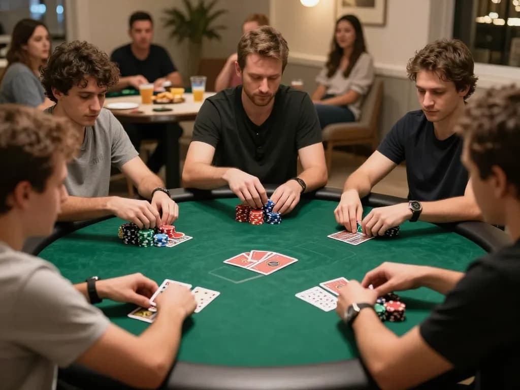 Players strategize in a thrilling game of poker at home, showcasing the excitement of 88vv LINK gaming.