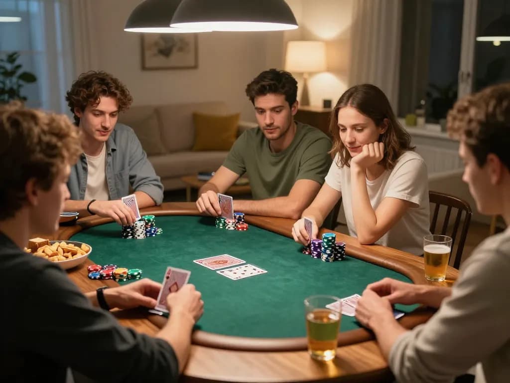 Engaging friends at home during poker night, strategizing together while playing đăng nhập 789win games.