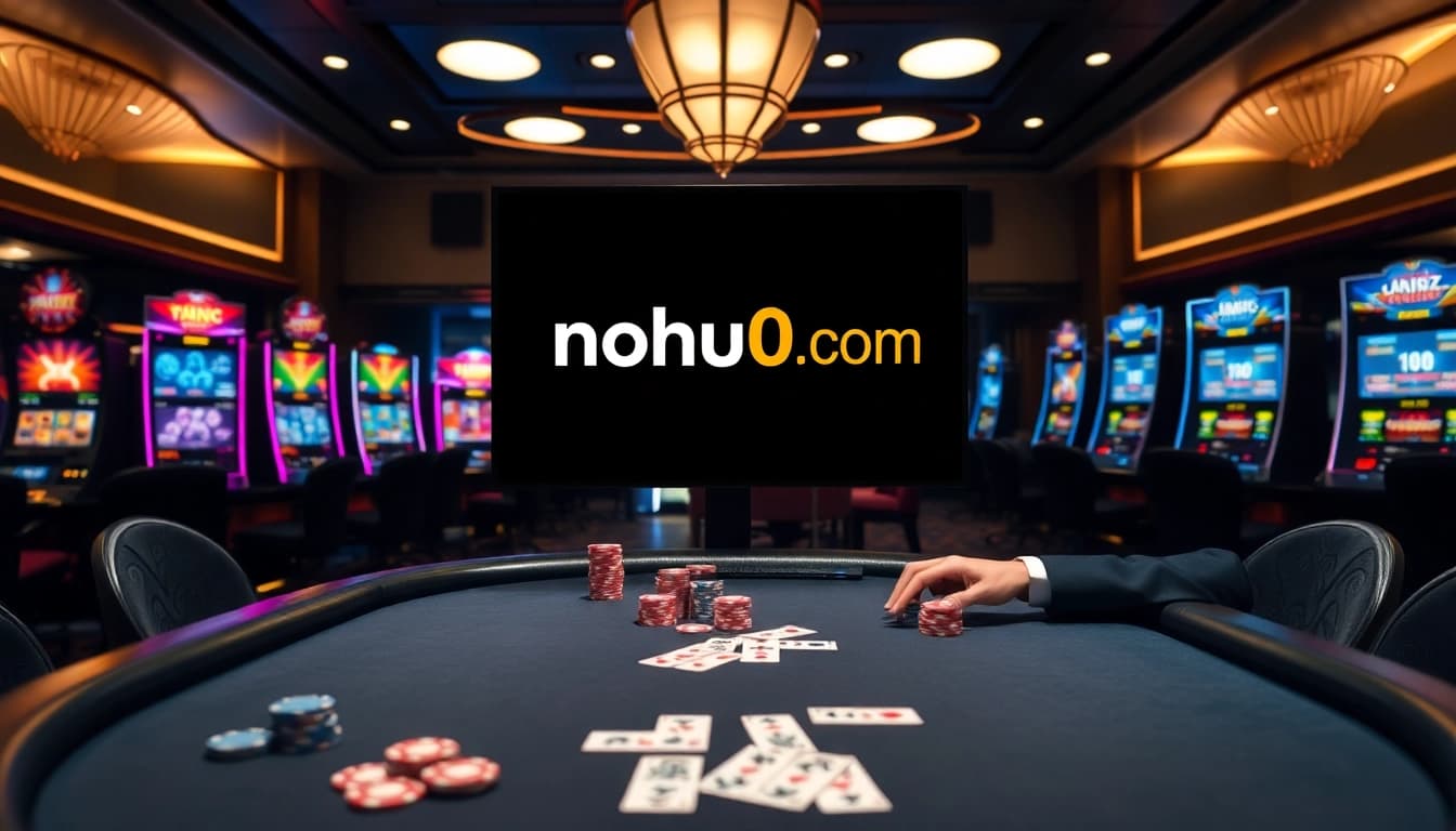 Exciting poker game at nohu90 com with professional dealer and vibrant chips.
