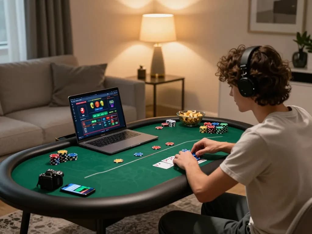 Engaging gameplay on MM88 poker platform from a cozy home setup.