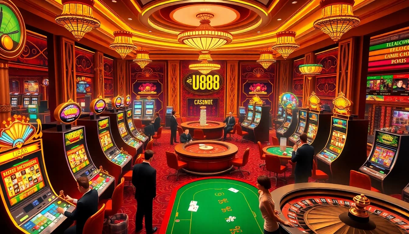 Experience thrilling moments at U888, where players engage in exciting casino games amid luxurious settings.