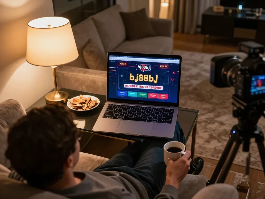Person engaged in online gaming at home with bj88bj interface visible on screen