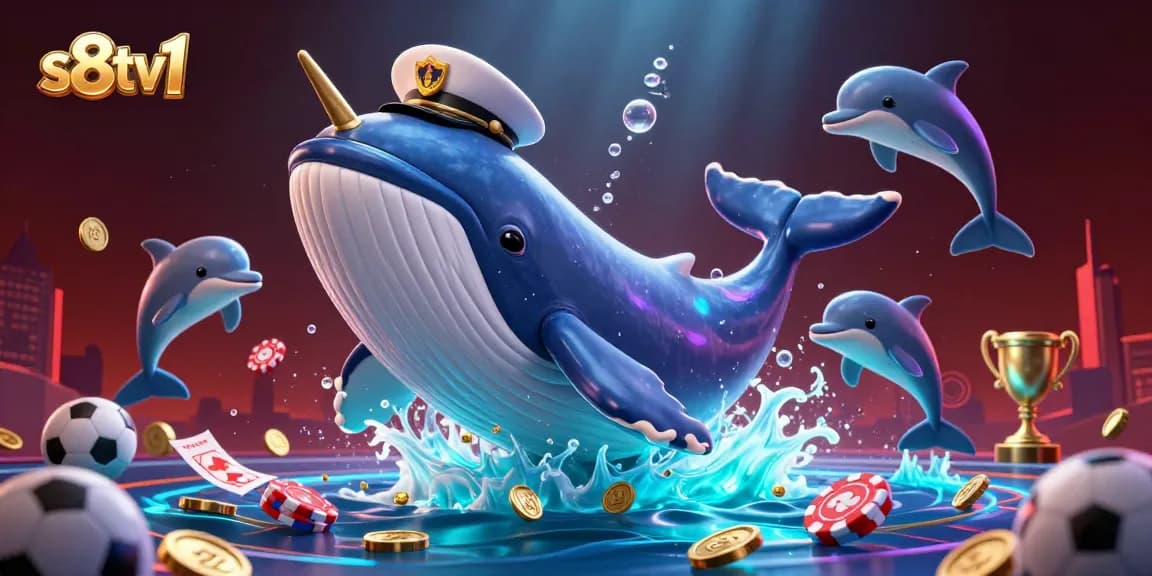 Engage in thrilling sports betting with s8tv1 as the whale breaches through coins, showcasing premium betting features.
