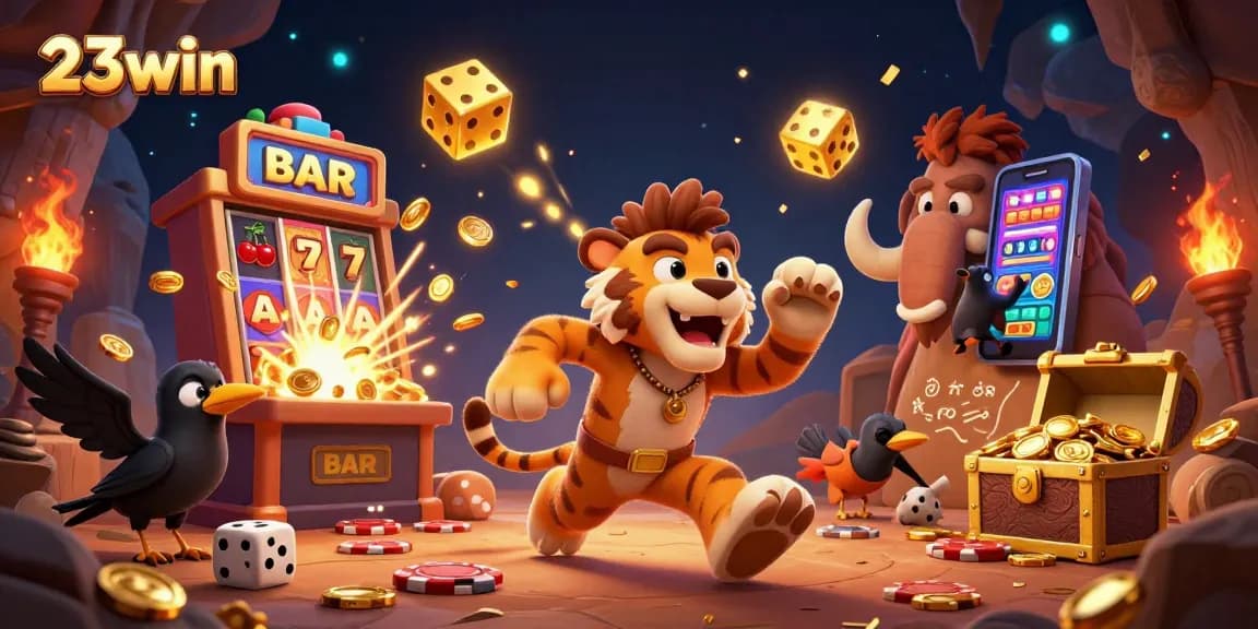 Experience the excitement of 23win with a vibrant casino scene featuring engaging characters.