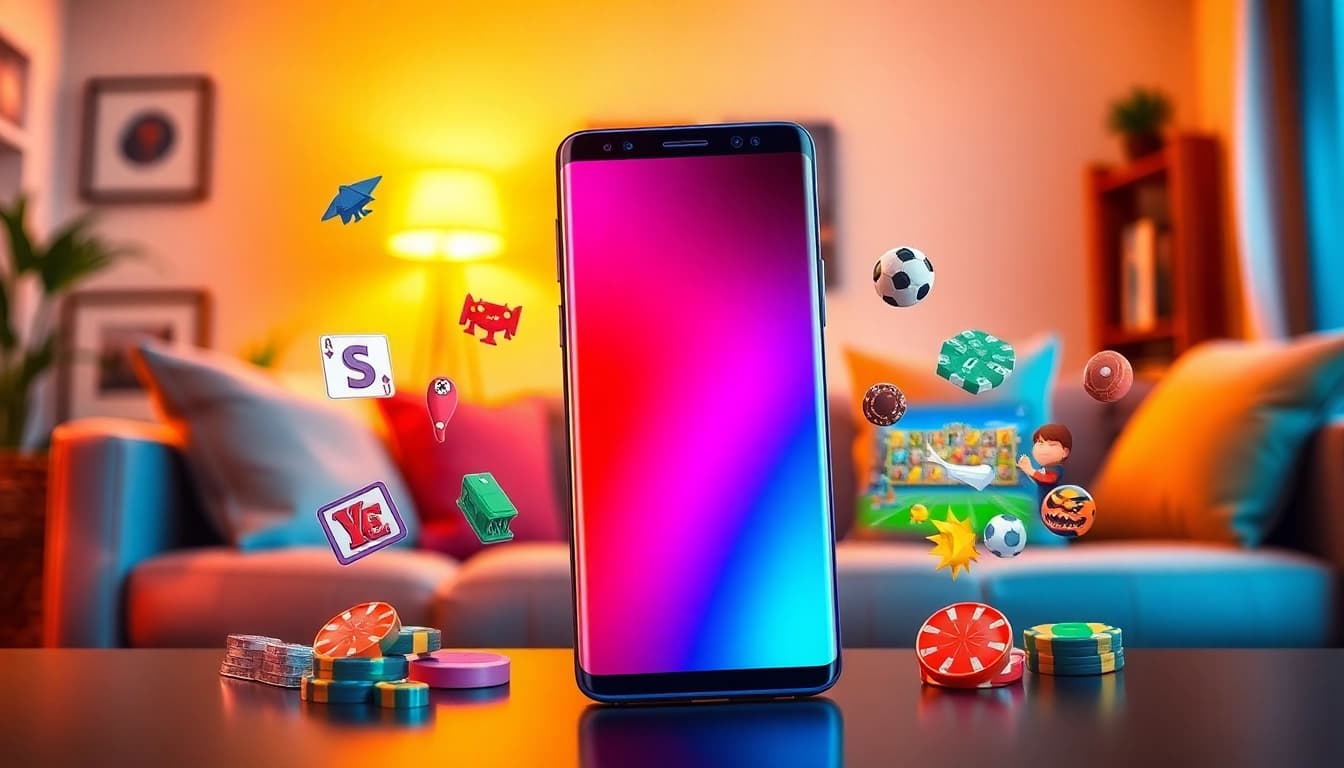S8 mobile gaming experience featuring Samsung Galaxy S8 with diverse game icons.