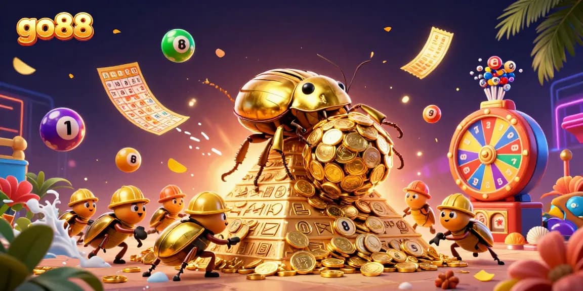 Engage with go88's exciting features in this vibrant 3D casino illustration.