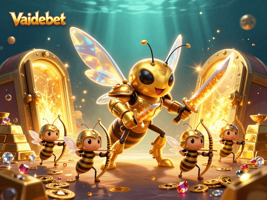 Experience the thrill of gaming with Vaidebet, featuring exciting characters and gold treasure in an immersive setting.