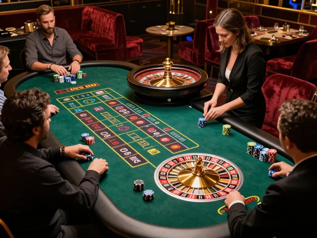 Players placing bets at a roulette table with Go 88 opportunities in an upscale casino setting.