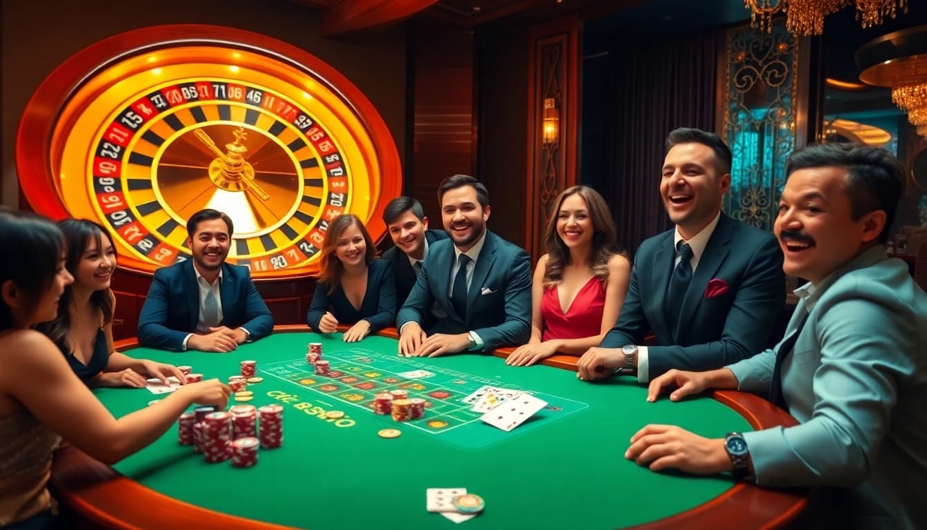 Join the excitement of the hm88 game at a vibrant casino table with colorful chips and cards.