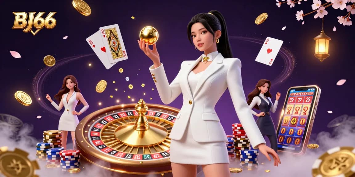 Experience the thrill of BJ66 with stunning casino elements and a confident gamer.
