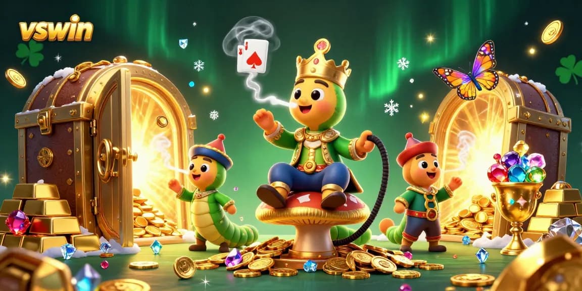 Experience thrilling wins at vswin with a vibrant 3D casino illustration filled with riches.
