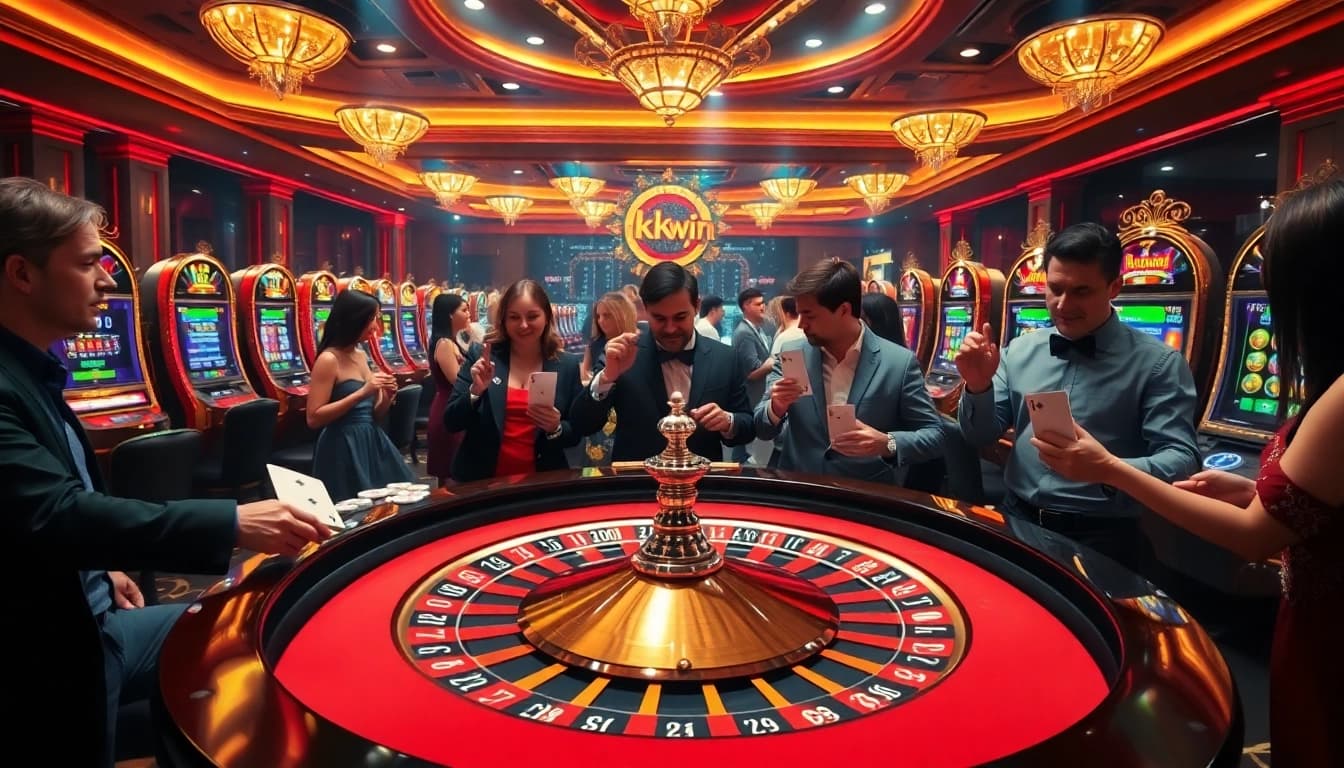 Experience the thrill of kkwin casino with players engaged in active gambling at a roulette table.
