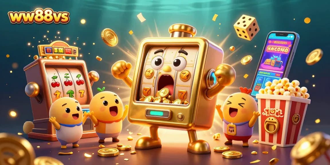 Experience the thrilling jackpot moments with the engaging characters of ww88vs, featuring a golden slot machine explosion.
