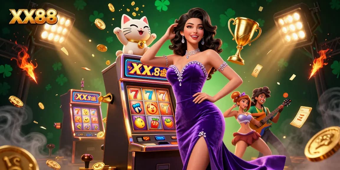 Spin and win at XX88 Casino with exciting jackpots and vibrant gaming elements in this rich 3D illustration.