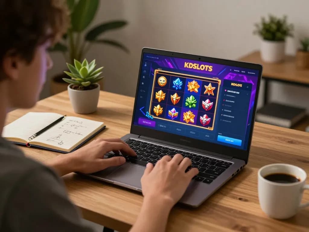 KDSlots user engaging in online gaming strategy at modern home workspace.