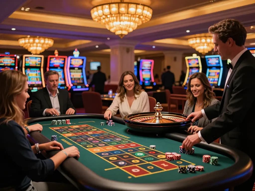Players at nhà cái lv88 engaging in a thrilling roulette game with vibrant casino atmosphere.