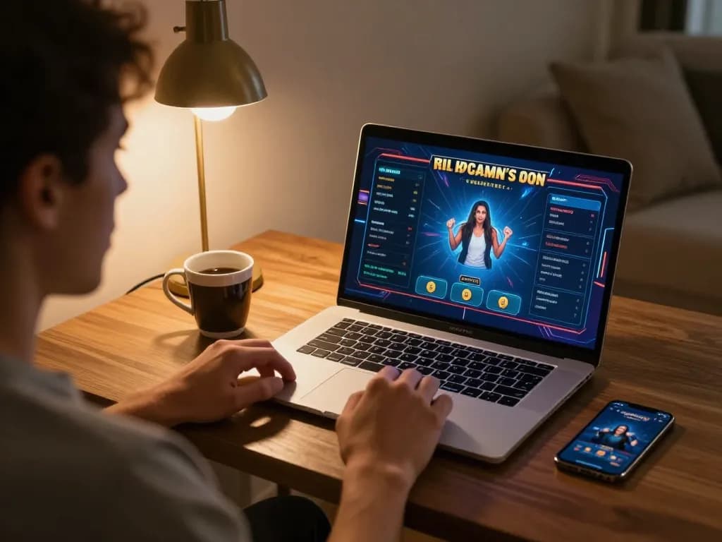Player engaging in 92slot live dealer game on laptop, showcasing excitement in online gaming