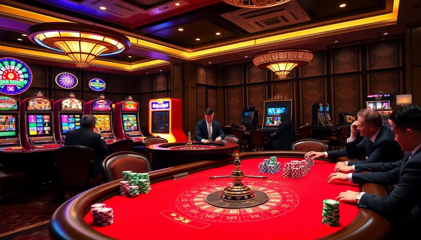 Engage with the hidden wiki 2026 through a vibrant casino scene featuring poker players and slot machines.