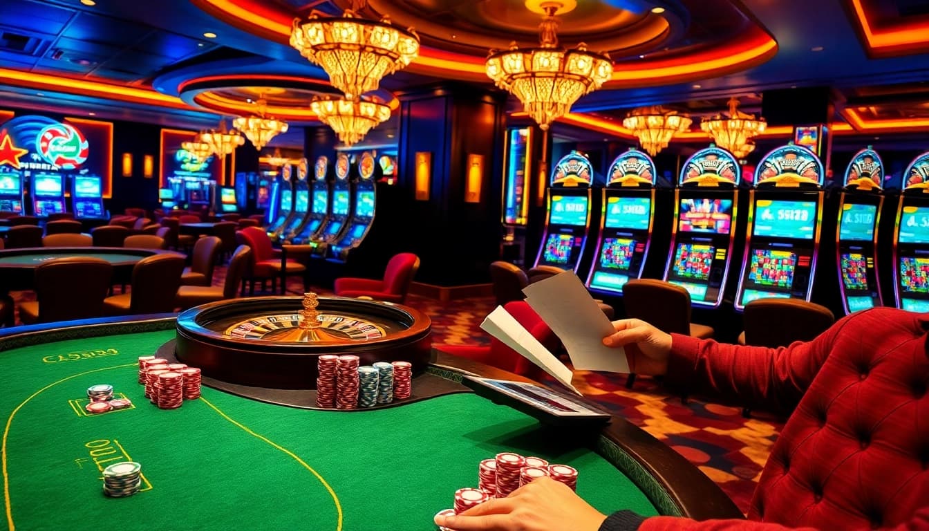 Engage in strategic gambling at jl 55 casino tables with vibrant chips and roulette excitement.