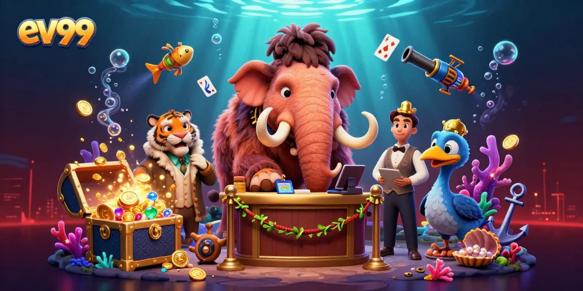 Experience the excitement at ev99 with vibrant characters and dynamic gambling elements.