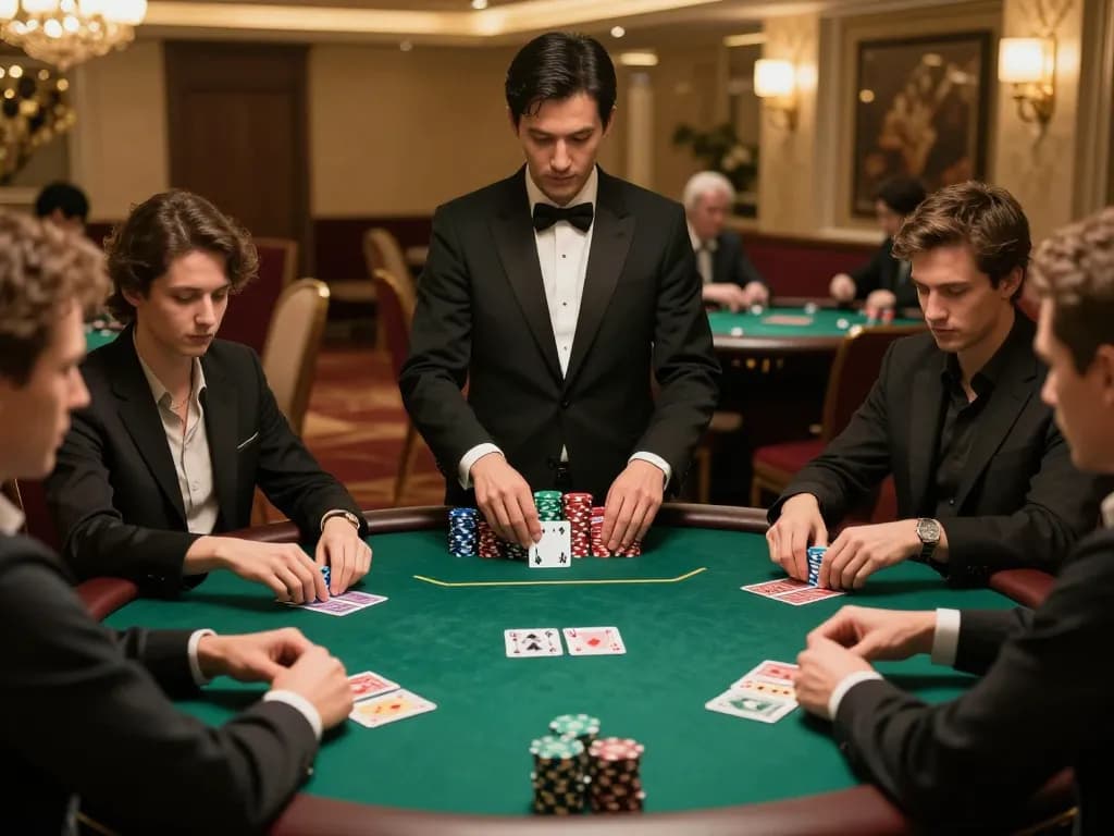 Engaging poker game taking place at u888 casino, showing intense players and vibrant chips.