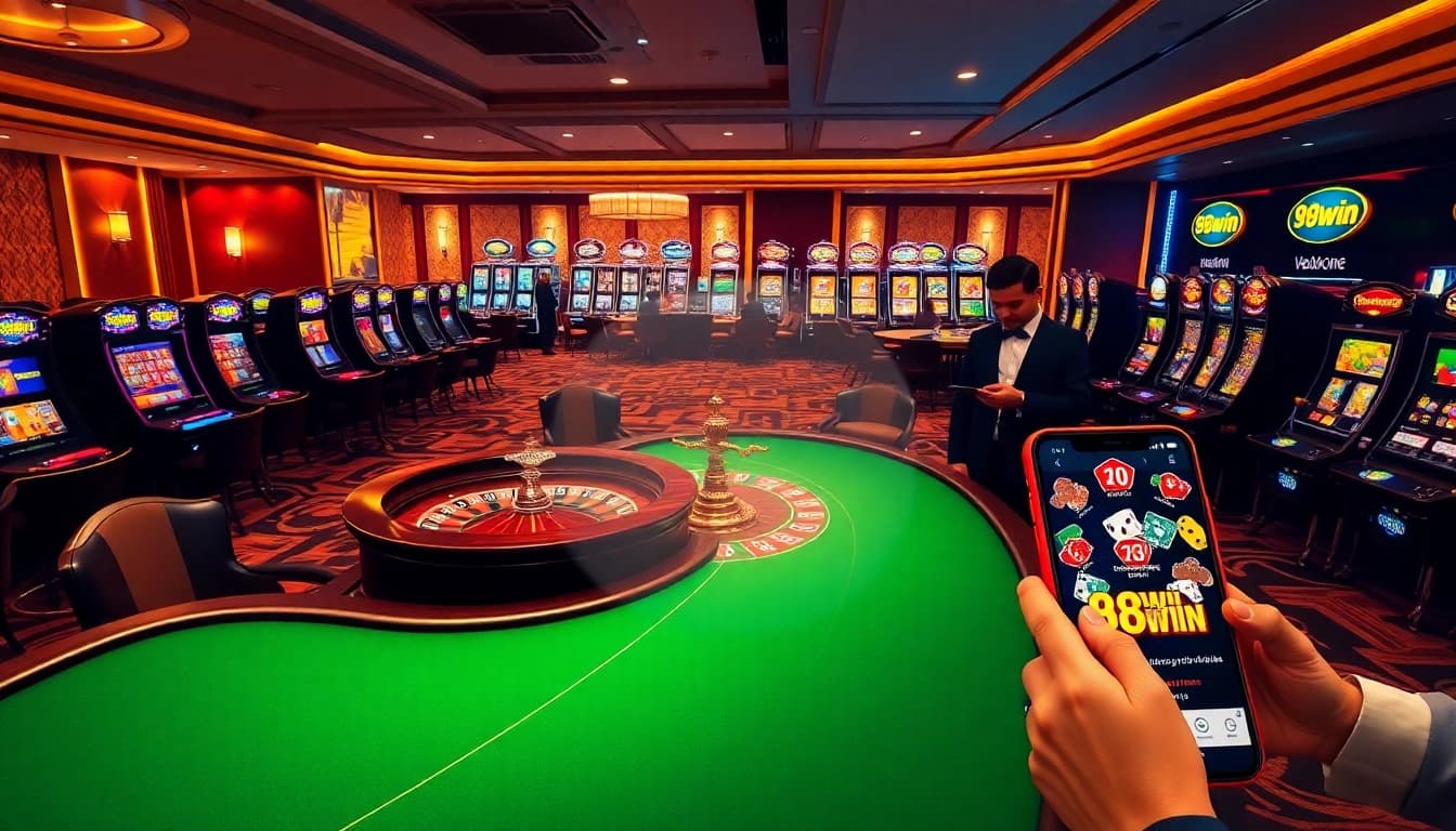 Experience exhilarating gameplay at 98win đăng nhập with vibrant casino setting and engaging casino elements.