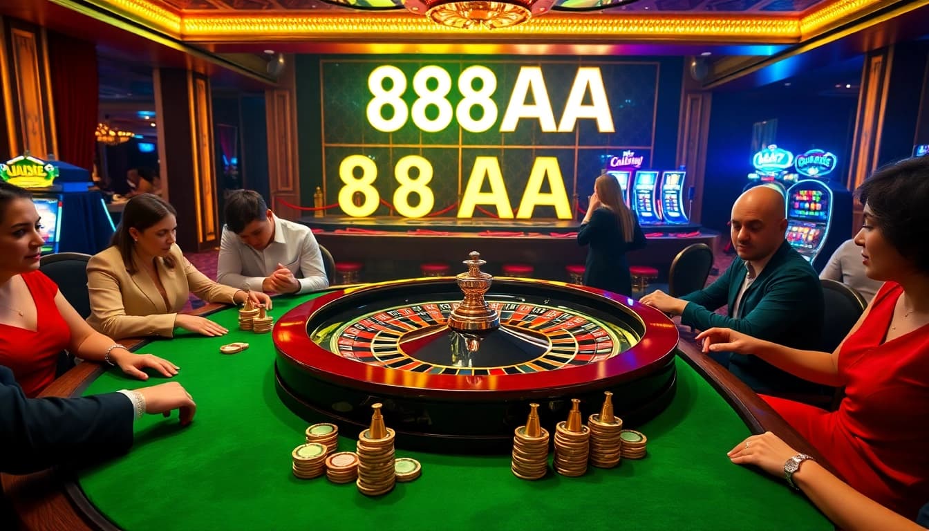Players enjoying roulette at 88aa casino, capturing excitement and luxury in gaming.