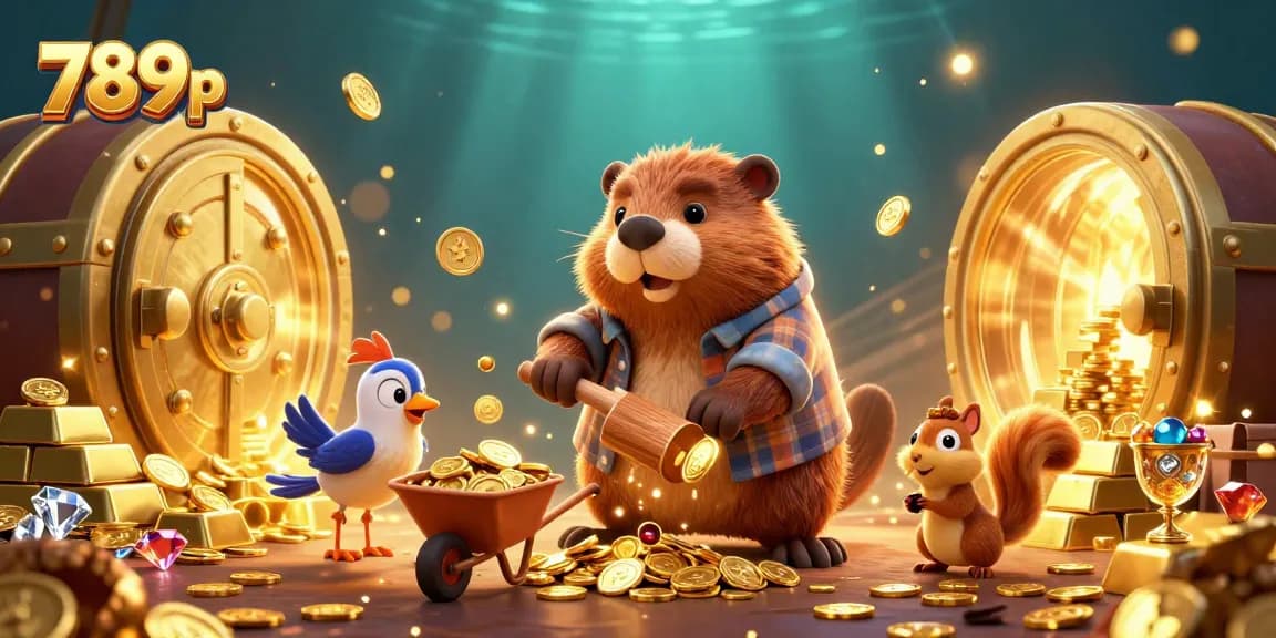 Experience winning gameplay at 789p with a whimsical beaver and friends collecting gold coins in a vibrant casino world.