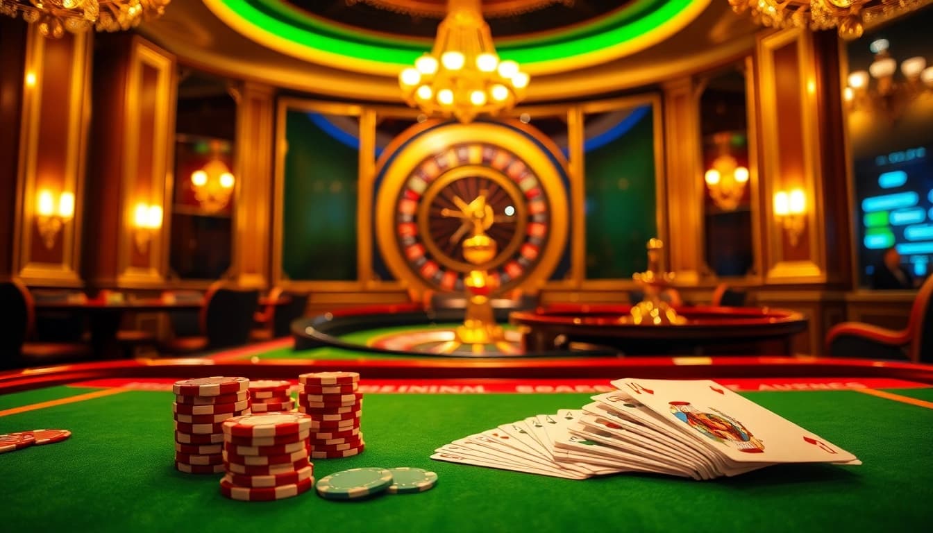 Experience thrilling gambling at TG88 casino with vibrant tables, poker chips, and excitement.