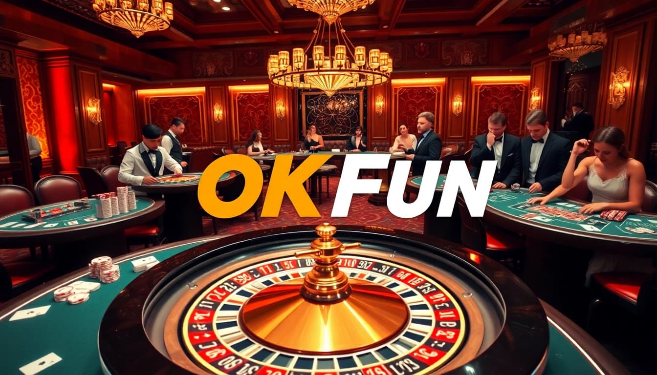 Players engaging in thrilling casino games at OKFUN, showcasing strategy and excitement in a luxurious setting.
