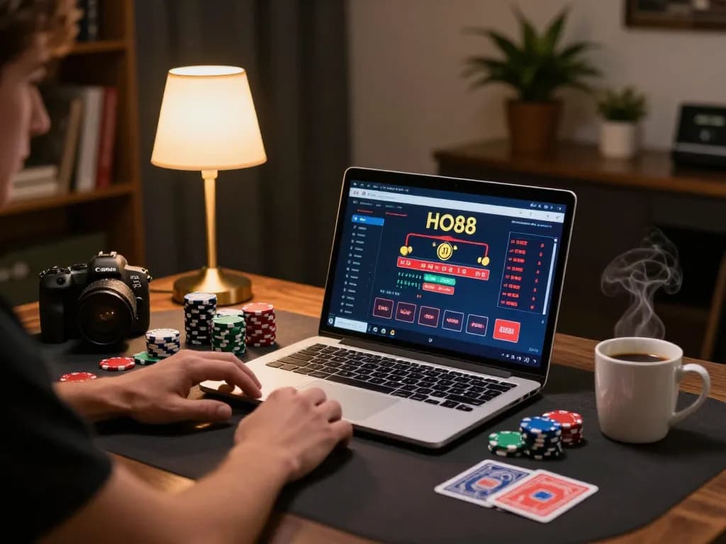 Engaging online gaming setup with HO88 casino interface highlighting strategic poker gameplay