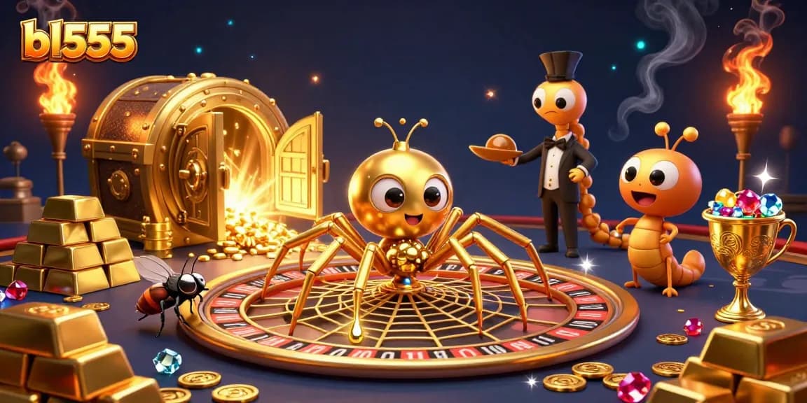 Engage in thrilling bets at bl555's casino with a golden spider and a centipede croupier.