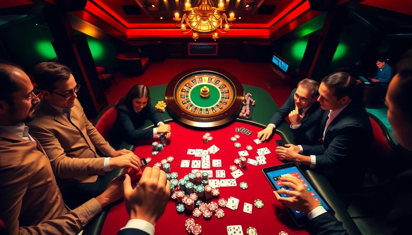 Engage with thrilling high-stakes poker at http://sunwin.loans/ with vibrant chips and cards amidst a luxurious casino atmosphere.