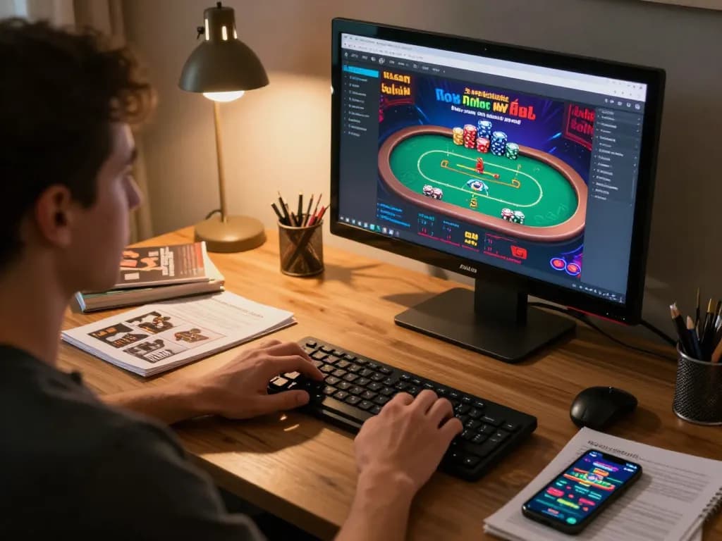 Engaging in digitalwala online poker game while studying strategy notes for improved gameplay.