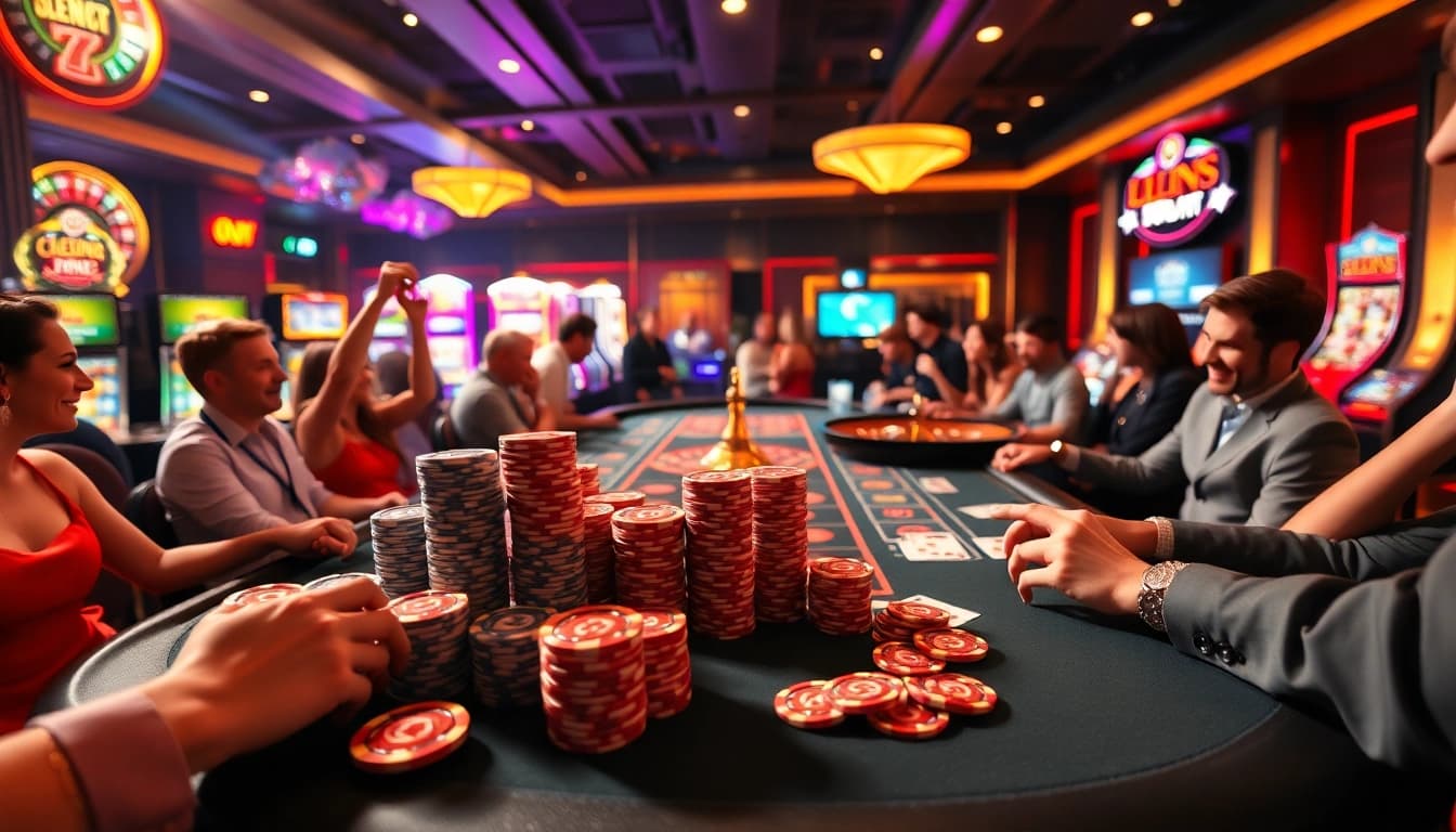 Hitclub gaming table in an exciting casino scene with colorful chips and cards.
