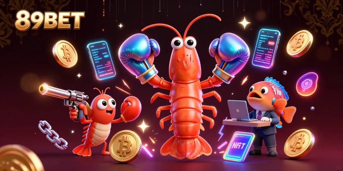 Bet with confidence at 89BET in this vibrant 3D casino scene featuring dynamic characters and crypto elements.