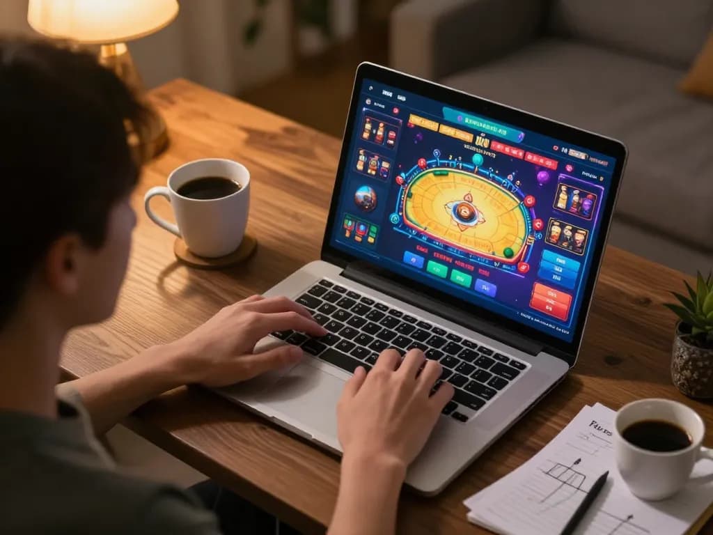 Player engaging in online gaming at jun88 com, showcasing strategic gameplay in a cozy setting