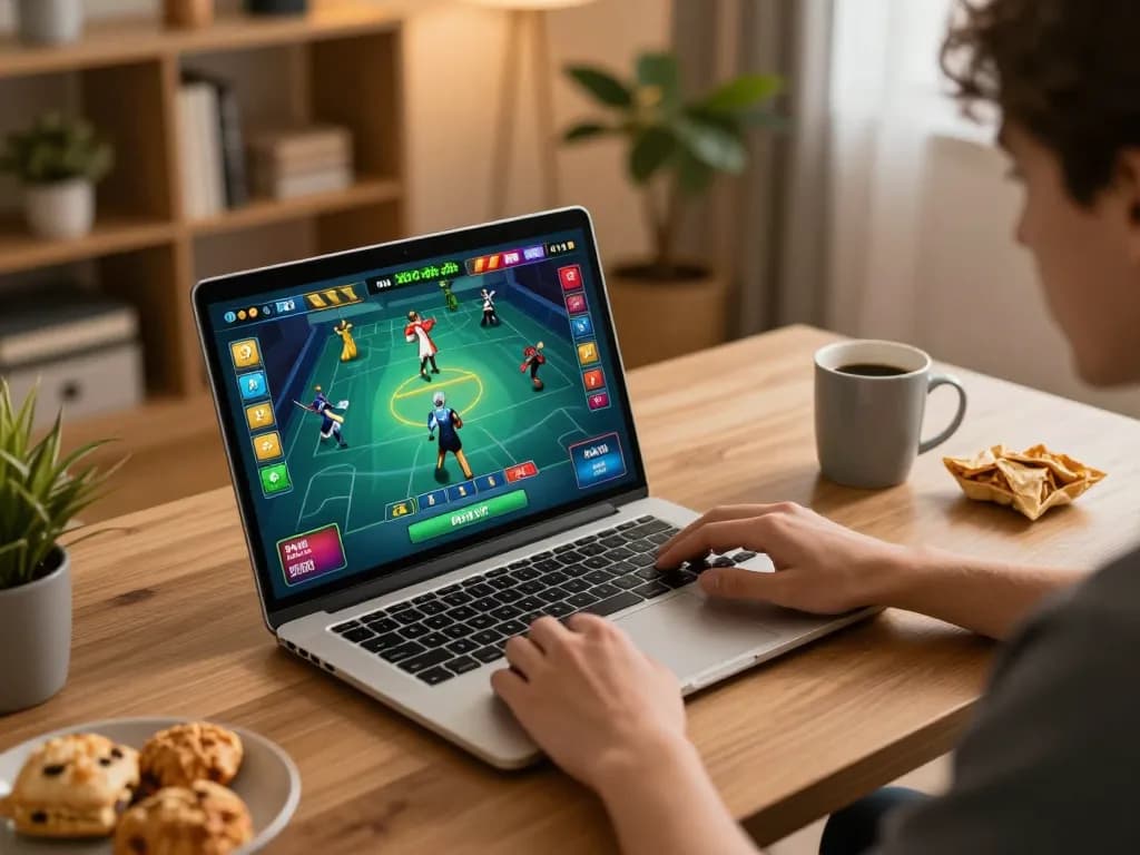 Xóc đĩa online gameplay on a laptop, showcasing immersive gambling strategy in a cozy home setting.