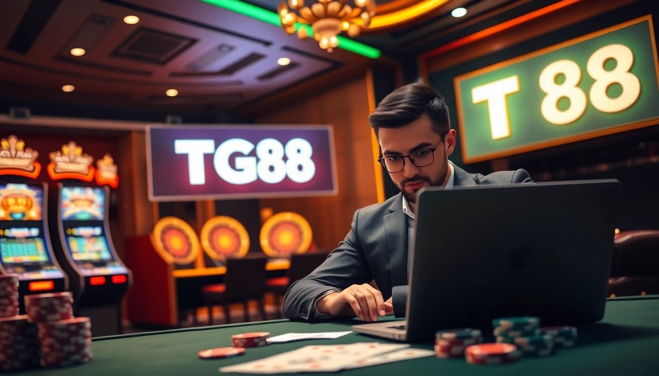 Engaging scene of a player accessing TG88 đăng nhập on a sleek online casino interface.