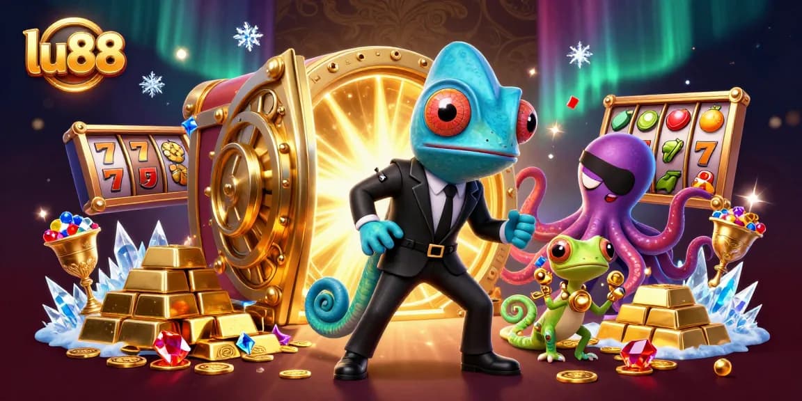 Experience thrilling slot action at lu88 with vibrant treasures and colorful characters in an engaging casino scene.