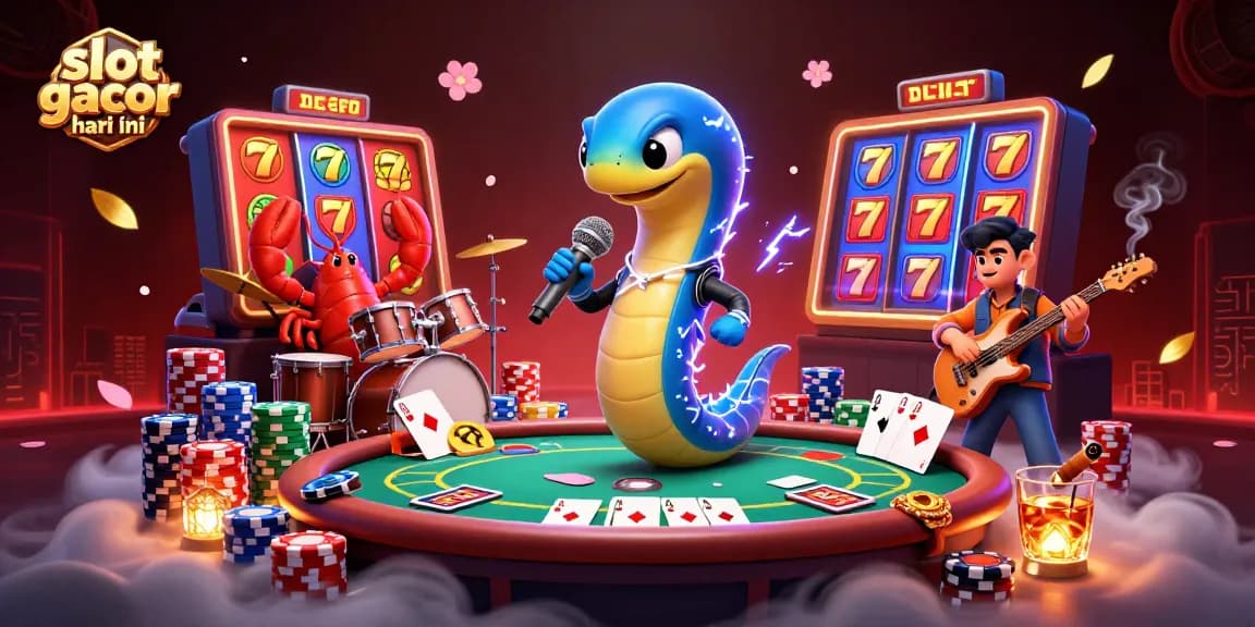 Join the excitement of slot gacor hari ini with an electric eel DJ, vibrant casino symbols, and dynamic undersea elements.