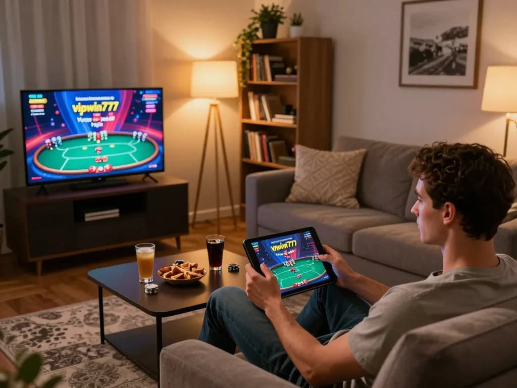 Engaging with vipwin777 poker interface at a cozy home gaming setup