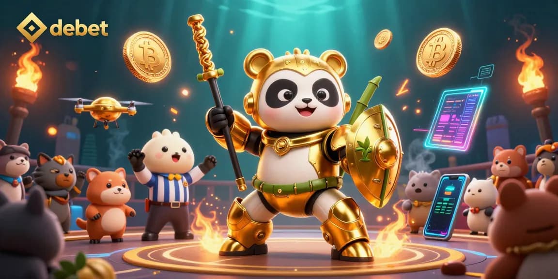 Engage in exciting gameplay with debet in a vibrant 3D casino illustration filled with colorful elements.