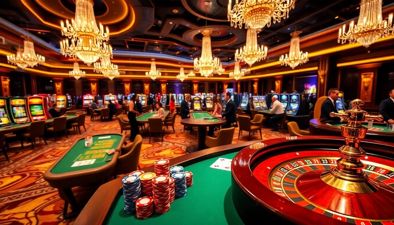 Players enjoying an exciting casino night with abc vip poker games and vibrant slot machines.